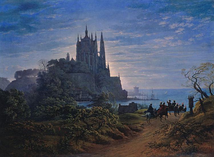 Karl friedrich schinkel Gothic Church on a Rock by the Sea